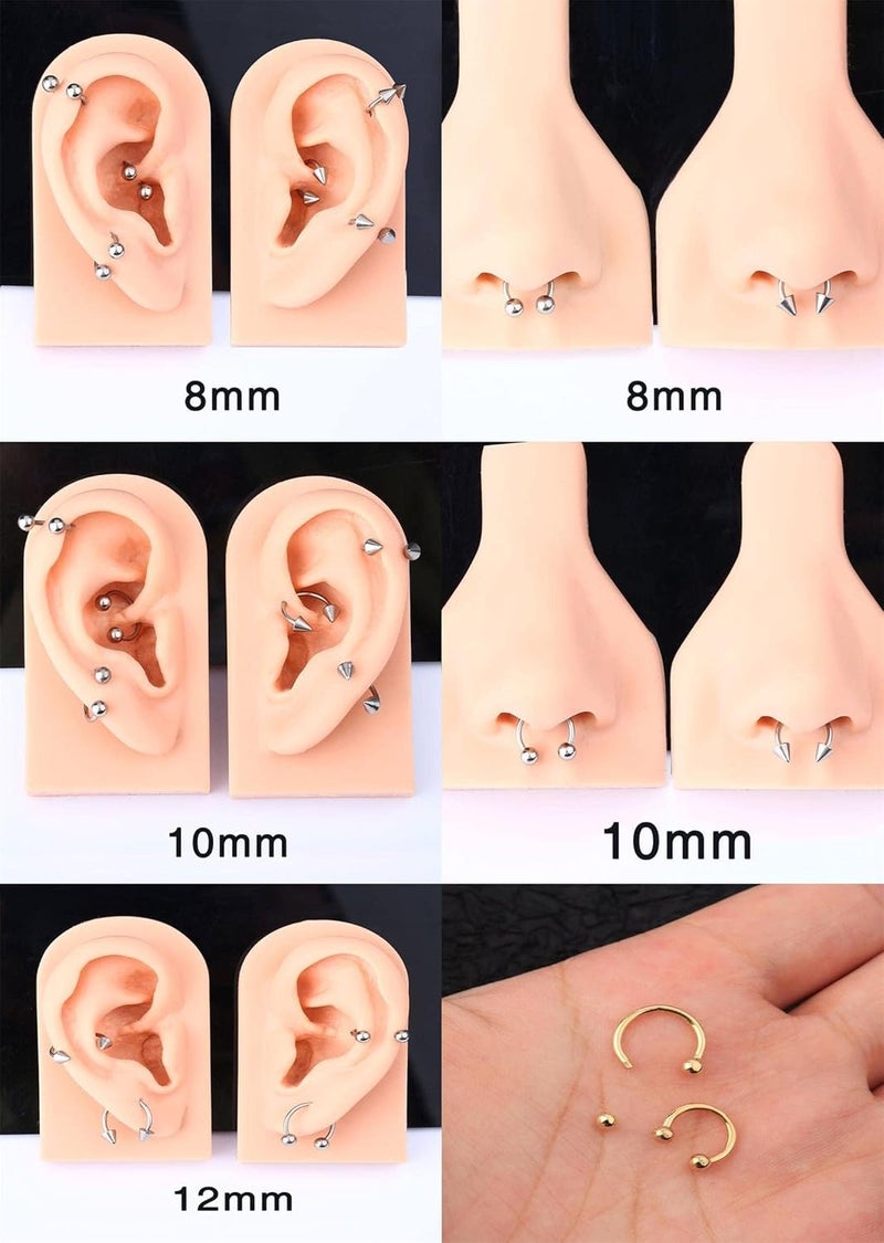 Earmark 7Pairs 6/7/8/9/10/12/14MM Surgical Steel Horseshoe Small Septum Rings Smiley Piercing Jewelry Circular Curved Barbell Piercing Hoops Set for Nose Nipple Nostril Cartilage Helix Daith Tragus Lip Eyebrow - Image 5
